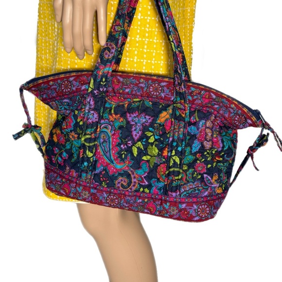 Stephanie Dawn Shoulder Bag Zippered Tote Plum Floral Purse Preppy Boho 14x8x4” - Picture 1 of 10